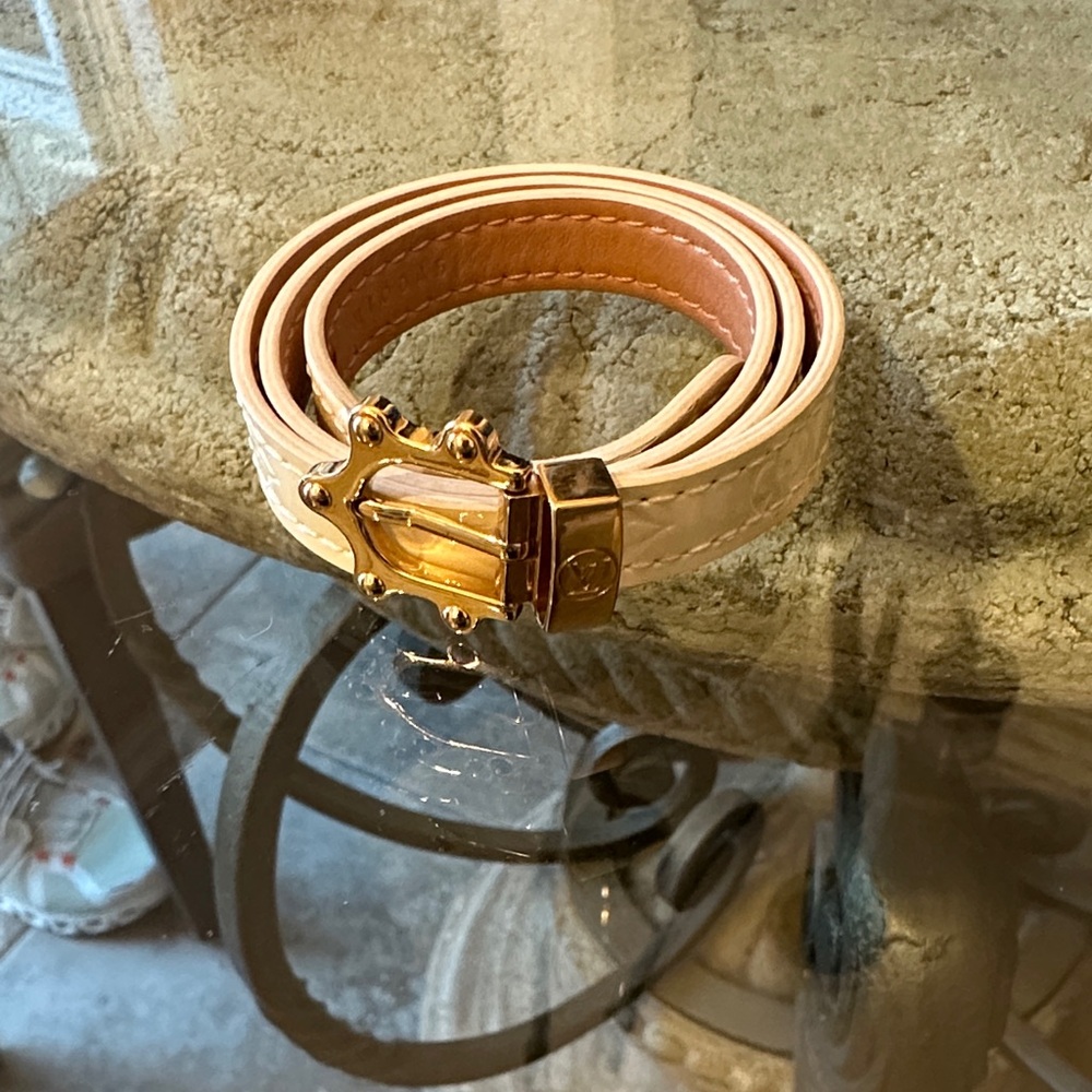 Authentic Louis Vuitton Gold Buckle Cream Wrap Bracelet Stamped
